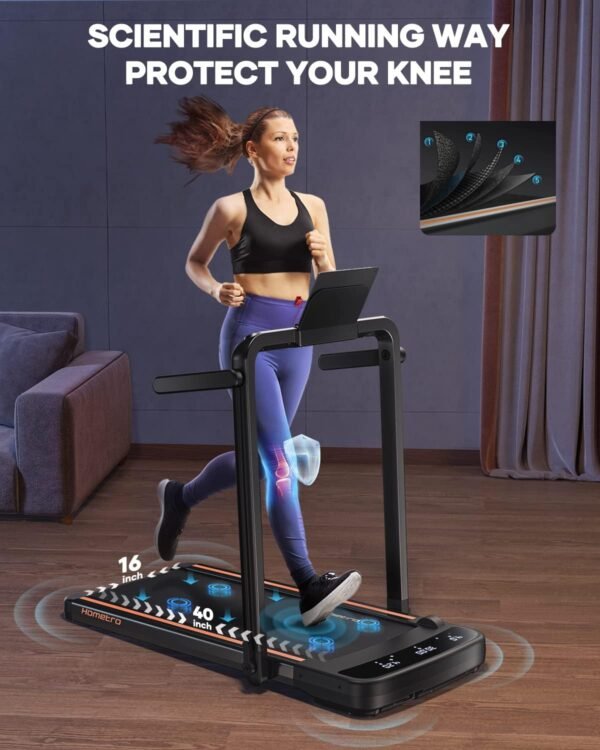 3.0HP Foldable Compact Treadmill,2 in 1 Walking Pad & Jogging Machine for Home/Office,Dual LED Touch Screens Folding Under Desk Motorized Treadmills 265lbs, App& Remote Control,Assembly-Free - Image 8