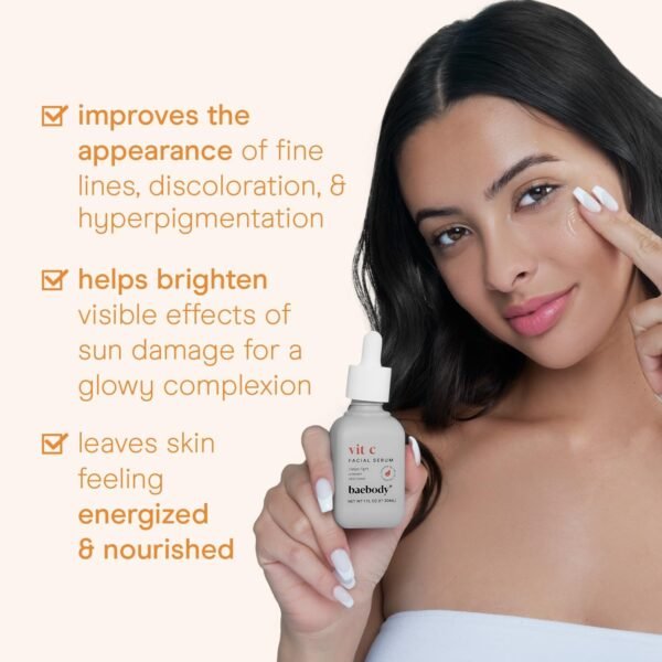 Baebody Made in USA Vitamin C Face Serum - Vitamin C Serum for Dark Spots and Dull Skin - With Hyaluronic Acid (1 fl oz/30 ml) - Image 5