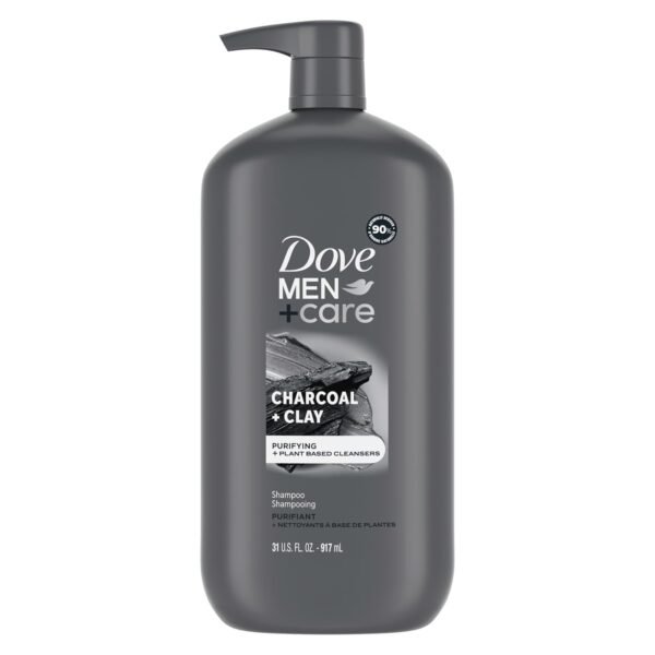 DOVE MEN+CARE DV M SH Charcoal Pump Purifying Shampoo Charcoal + Clay for Stronger, More Resilient Hair, with Plant-Based Cleansers, 31 oz - Image 2