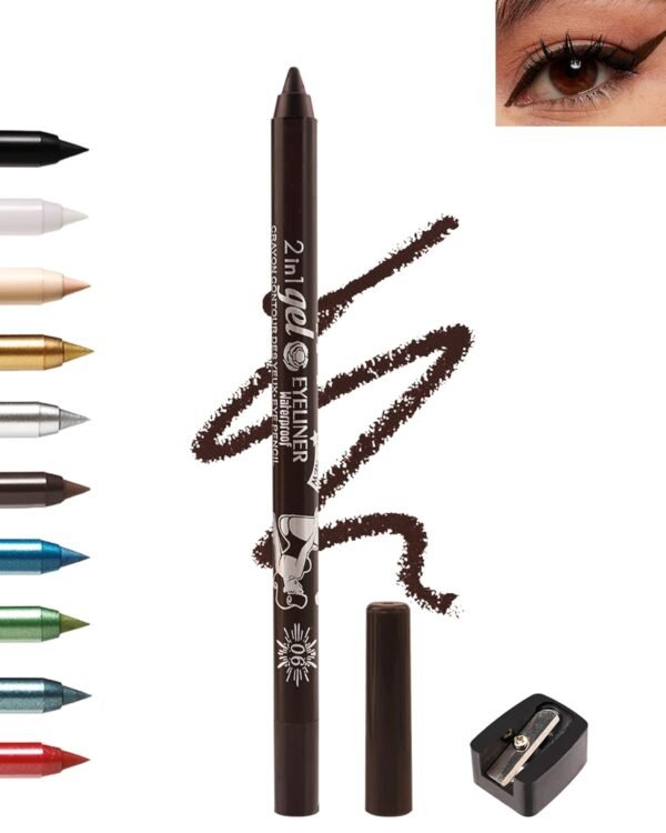 Brown Gel Eyeliner Pencil, Sharpenable Eye Liner Waterproof Smudge proof Long Lasting, Matte Gel Cream Smooth Texture, Intense Color Waterline Eyeliner Pen Makeup with Sharpener, Delineador De Ojos-06 - Image 2
