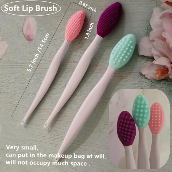 3 Pcs Lip Scrub Brush,Lip Scrubber Exfoliator,Silicone Lip Brush Tool Double-Sided Mini Exfoliating Brush For Men Women Lip Lightening For Dark Lips Exfoliator Scrub Brush - Image 5