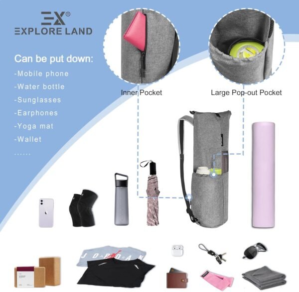 Explore Land Oxford Yoga Mat Storage Bag with Breathable Mesh Window and Large Pocket - Image 6