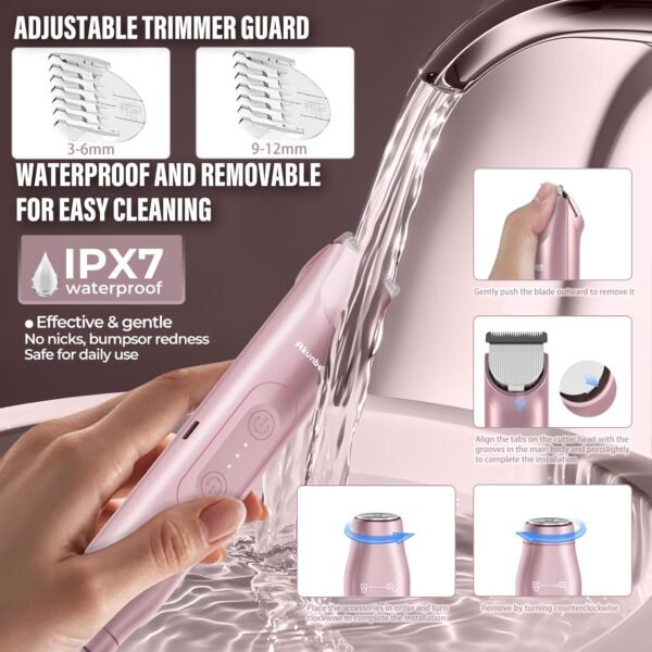 2 in 1 Women Electric Shaver Dual Head Bikini Trimmer for Women IPX7 Waterproof Wet & Dry Use Body Hair Trimmer and Facial Hair Remover for Bikini Underarm Leg Arm Body Face, Pink - Image 6