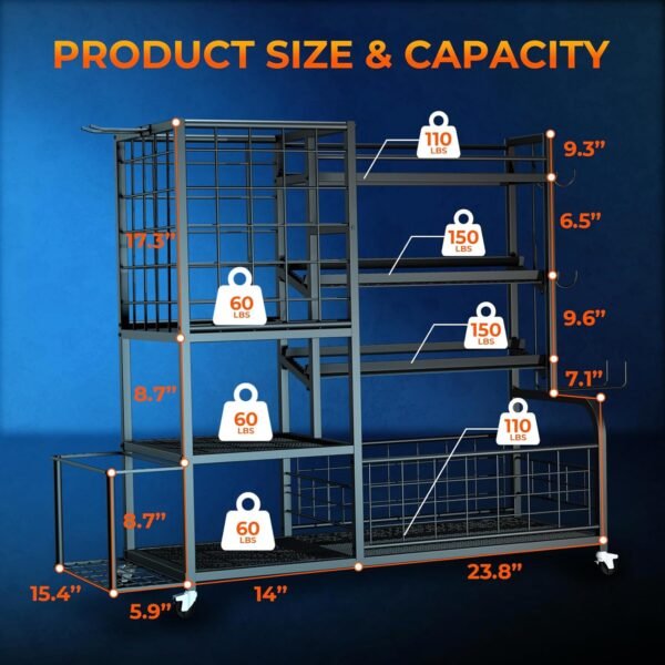 700LBS Dumbbell Rack Weight Stand - Bonvork Adjustable Heavy Duty Weight Rack for Dumbbells, Home Gym Storage Rack for Kettlebell, Balls,Yoga Mat Holder, Workout Equipment Storage Organizer With Wheel - Image 8