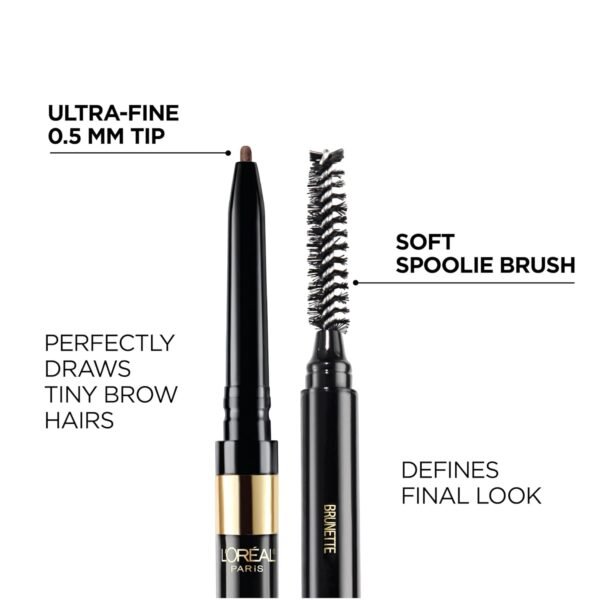 L'Oreal Paris Makeup Brow Stylist Definer Waterproof Eyebrow Pencil, Ultra-Fine Mechanical Pencil, Draws Tiny Brow Hairs and Fills in Sparse Areas and Gaps, Brunette, 0.003 Ounce (1 Count) - Image 6