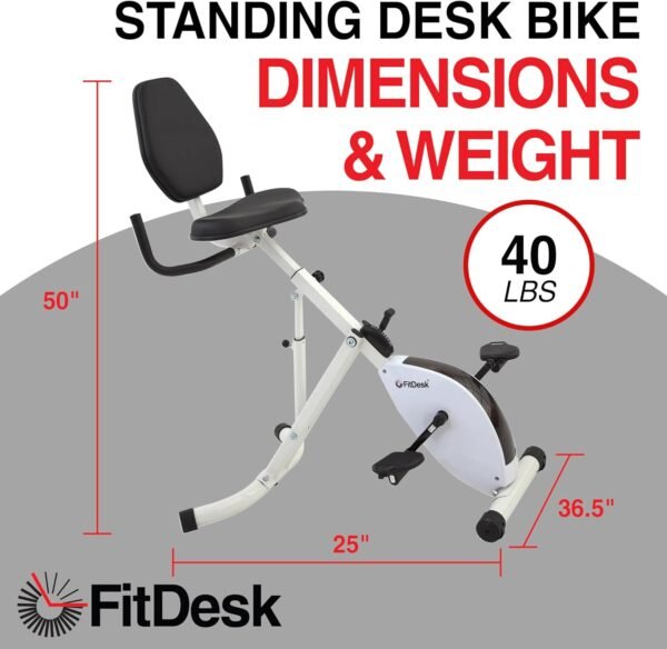 FitDesk Standing Desk Bike Height Adjustable Exercise Bike with 8 Resistance Levels, Digital Performance Meter, Foldable, Supports Up to 242 lbs, Indoor Cycling Machine for Home and Office Use, White - Image 5