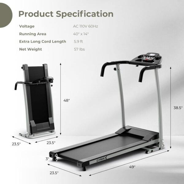 GYMAX Foldable Treadmill, Freestanding Easy Assembly Folding Treadmill with 12 Preset Programs, LCD Monitor, Built-in Wheels & Pulse Sensor, Portable Compact Running Machine for Small Space - Image 8