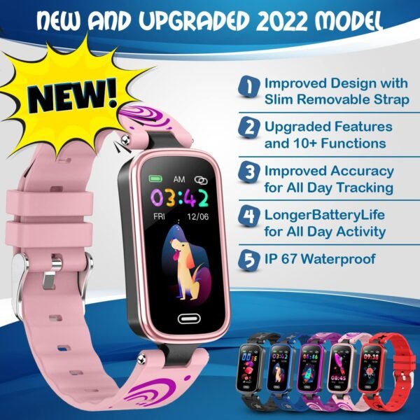 Inspiratek Kids Fitness Tracker for Age 5-16，2022 Upgraded Tracker Kids Watch，Waterproof Watch for Kids with Pedometer，Sleep Monitor & Calorie Counter，Fitness Watch for Kids Girls Boys Teen (Pink) - Image 3