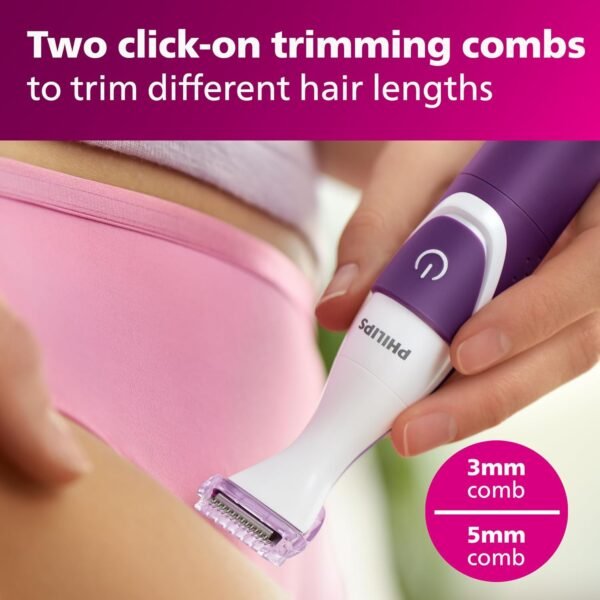 Philips Beauty Bikini Genie Cordless Trimmer for Bikini Line Hair Removal, with Shaving Head and Comb, BRT383/50 - Image 6