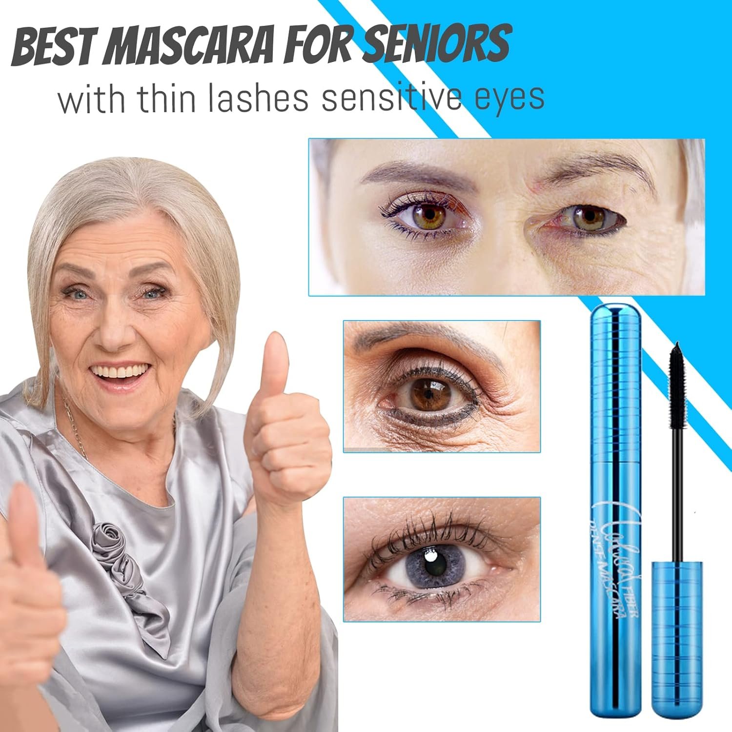 Mascara for Older Women 60 Plus, Mascara for Seniors with Thinning Lashes, Hypoallergenic Sensitive Eyes, Black Volume and Length, Waterproof Smudge Proof (2pc) - Image 7