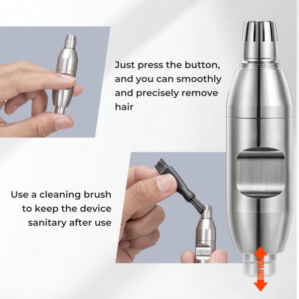 Nose Hair Trimmer for Men, Ear Hair Trimmer, Portable Removal Grooming Kit, Manual, Waterproof, Painless, Silver - Image 10