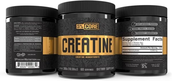 5% Nutrition Core Creatine | Micronized Creatine Monohydrate Powder | 5G, 5000mg, 60 Servings (Unflavored) - Image 3