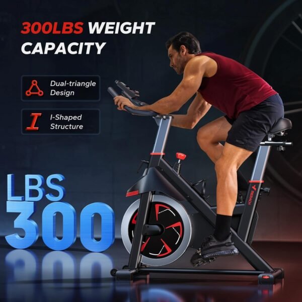 MERACH Exercise Bike, Indoor Cycling Bike Brake Pad, Magnetic Stationary Bike with Exclusive App, 300lbs Cycle Bike with Comfortable Bike Seat Cushion and Tablet Mount for Home Weight Loss - Image 4