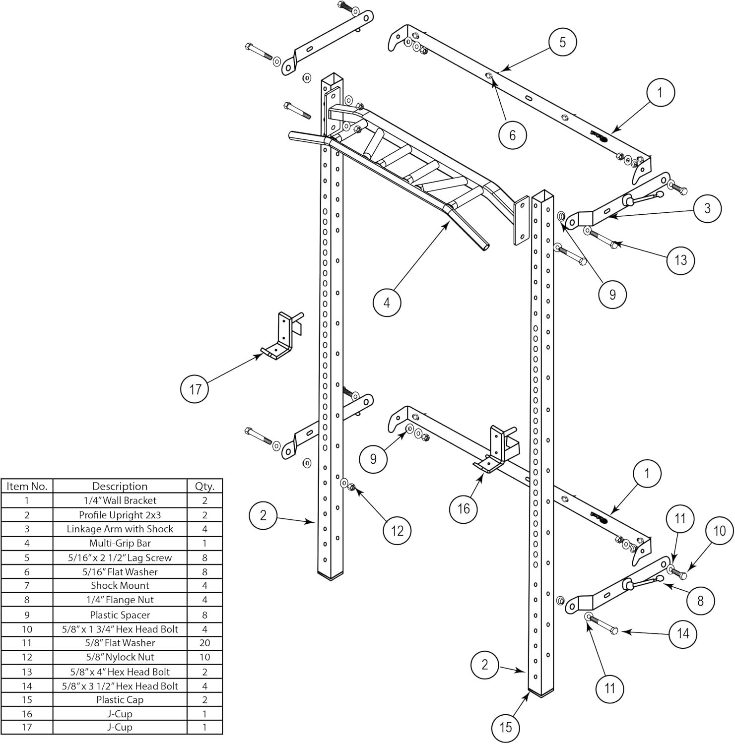 PRx Performance Profile One Folding Squat Rack 2"x3" with Pull-Up Bar - Kipping or Multi-grip Bar, Wall Mounted Home Gym Equipment, Pull Up Station, Pull Up Bar, USA-Made,1,000 lb Load Capacity, Black - Image 7