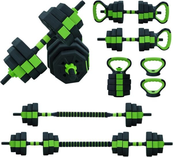 Adjustable Dumbbell Set, 4 in 1 Adjustable Kettlebell Set,44lbs/66lbs/88lbs Weight Set Used as Kettlebells, Barbell, Push up Stand for Home Gym,Green and Black,Octagon Head - Image 2