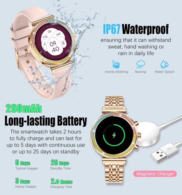 Fitness Smart Watch for Women, 1.27" HD Display, Bluetooth Calls, Waterproof Sports Women's Smartwatch, Heart Rate Monitor, Pedometer – Compatible with Android & iOS (Full Gold) - Image 7