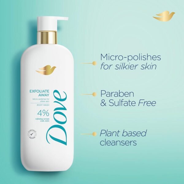 Dove Body Wash Exfoliate Away Micro-polishes for silkier skin 4% refining serum with AHA 18.5 oz - Image 4