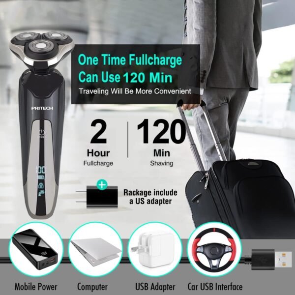 Electric Razor for Men - Rechargeable Electric Shaver for Men, Waterproof Wet Dry Cordless Razor with Nose Hair Trimmer and Sideburns Trimmer - Image 7