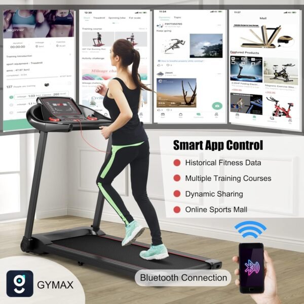 GYMAX Foldable Treadmill, 2.25HP Folding Treadmill with LED Monitor, 12 Preset Programs, APP Control, Blue Tooth Speaker & Pulse Sensor, Portable Compact Small Treadmill for Apartment/Home/Gym - Image 6