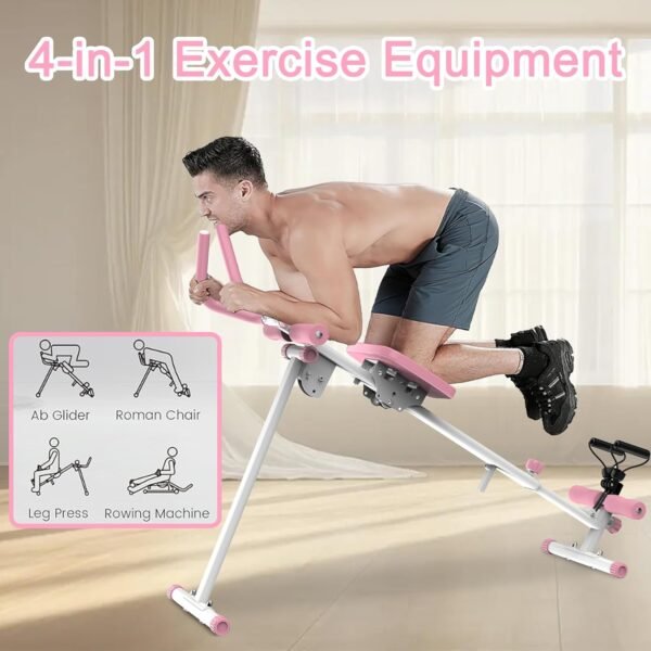 Transform Your Workouts with 4-in-1 Exercise Equipment, Rowing, Leg Press, Glider Machine, and Roman Chair, Pink - Image 7