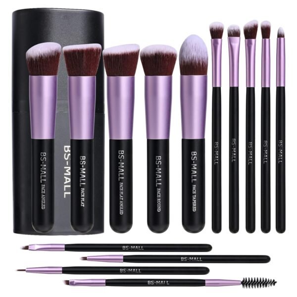 BS-MALL Makeup Brushes Premium Synthetic Foundation Powder Concealers Eye Shadows 14 Pcs Purple - Image 2