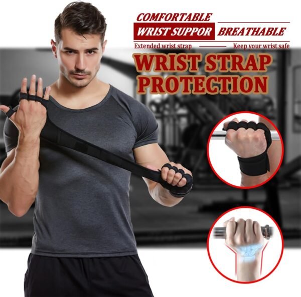 Workout Gloves for Men and Women, Weight Lifting Gloves with Wrist Wrap Support Adjustable Fingerless Gym Gloves for Training Cycling Exercise Pull ups Hand Support - Image 5