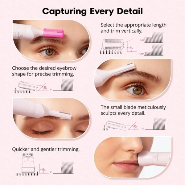 Women's Eyebrow Trimmer & Facial Hair Remover, 2 in 1, Double Rotating Blades, Safe, Painless, Hypoallergenic, Rechargeable, USB Charging - Image 5