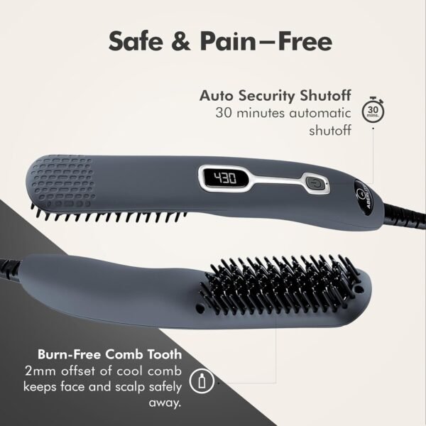 Aberlite EDC - Premium Beard Straightener Brush - Professional Heated Straightening Comb and Grooming Kit for Men (Gray) - Image 5