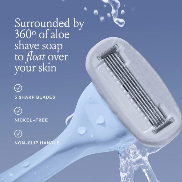 Billie Razors for Women Shave Kit – Women’s Razor + 4 x 5-Blade Razor Refills + Magnetic Holder – Cool Blue & Women’s Razor Refill Blades 5-Blade Cartridges - 4 count - Image 5
