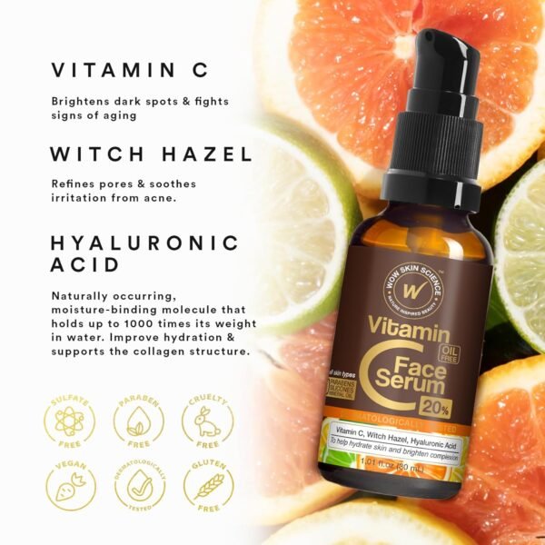 WOW Skin Science Vitamin C Serum for Face with Hyaluronic Acid - Vitamin C Face Serum Women & Men Dry Skin Brightening Serum - Vitamin C & Hyaluronic Acid Serum - Face Anti-Aging Vit C Facial Serum - Image 4