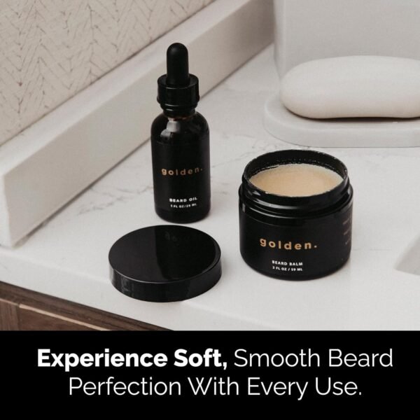 Golden Grooming Beard Oil & Balm Bundle for Men | Natural Growth Kit with Shea Butter | 2-Set Regular | Fresh Scent - Image 4