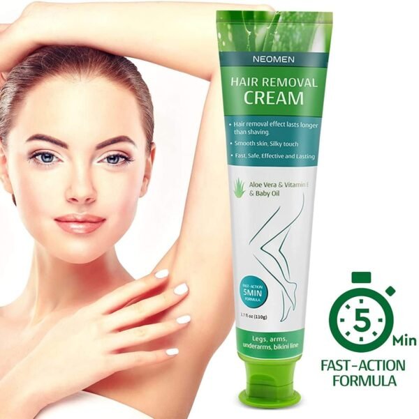 Hair Removal Cream for Men & Women : Painless Depilatory for Sensitive Skin & Intimate Areas, Moisturizing with Aloe Vera & Vitamin E, Safe for Face, Underarms, Bikini, Arms, Legs - Image 3