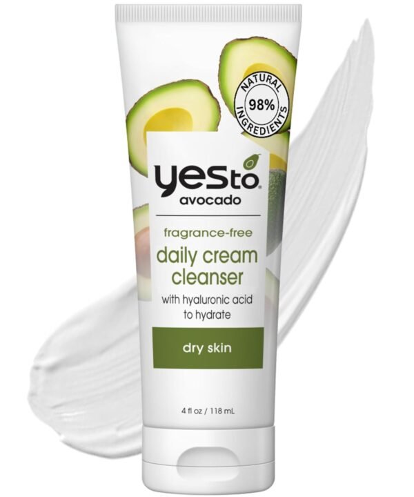 Yes To Avocado Fragrance Free Daily Cream Cleanser, Hydrating Face Wash That Removes Makeup & Impurities Leaving Skin Moisturized With Hyaluronic Acid & Glycerin, Natural Vegan & Cruelty Free, 4 Fl Oz - Image 2