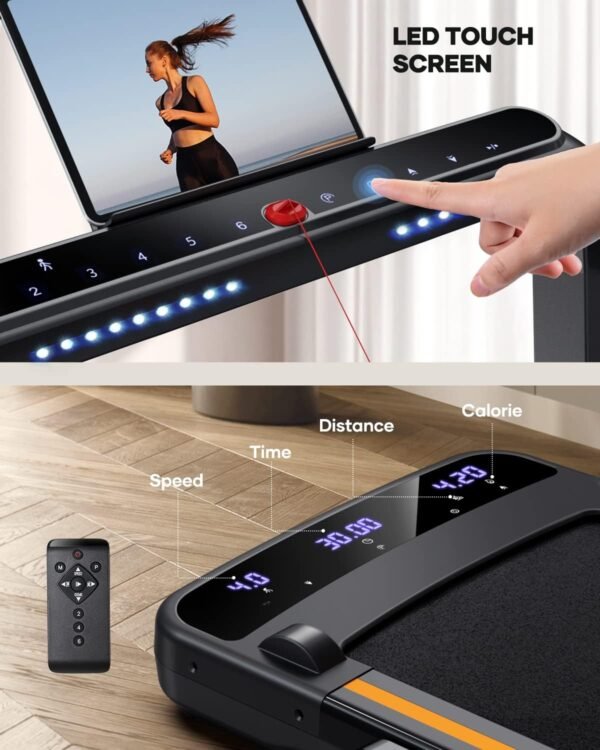 3.0HP Foldable Compact Treadmill,2 in 1 Walking Pad & Jogging Machine for Home/Office,Dual LED Touch Screens Folding Under Desk Motorized Treadmills 265lbs, App& Remote Control,Assembly-Free - Image 4