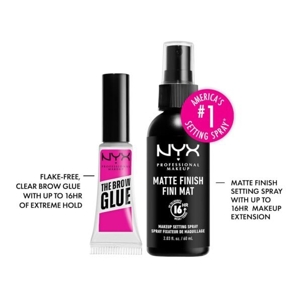 NYX PROFESSIONAL MAKEUP The Brow Glue, Extreme Hold Eyebrow Gel, Clear + Makeup Setting Spray, Matte Finish (2-Pack Bundle) - Image 3