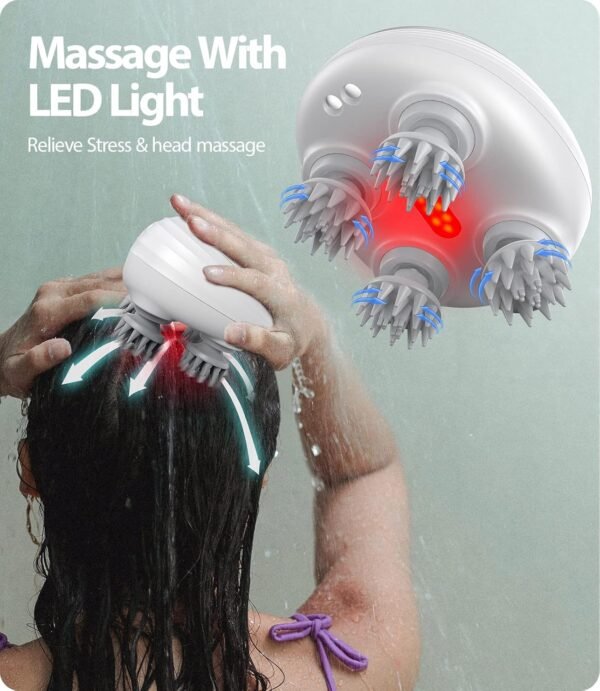 Electric Scalp Massager, Waterproof Electric Hair Massager with 8 Massage Claws, Portable Head Massager Scalp Stress Relax, Handheld Hair Scalp Massager for Stress Relief - Image 3
