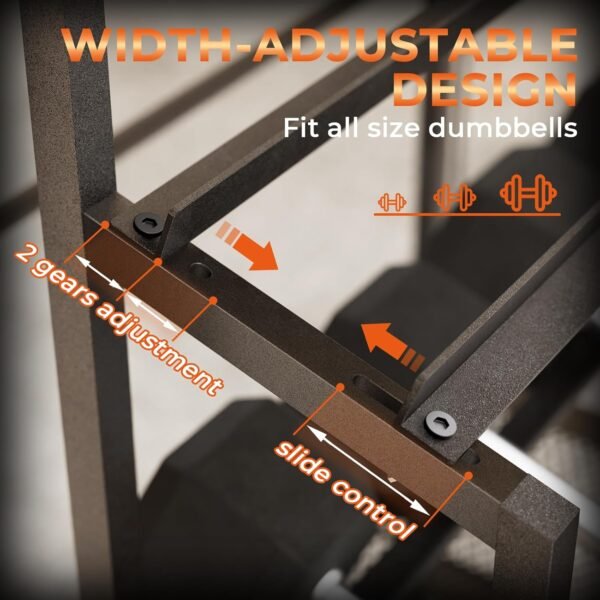 Bonvork 600LBS Dumbbell Rack Weight Stand Heavy Duty Adjustable Weight Rack for Dumbbells, Home Gym Storage for Yoga Mat, Foam Roller, Kettlebells, Workout Equipment Storage Organizer with Wheels - Image 3