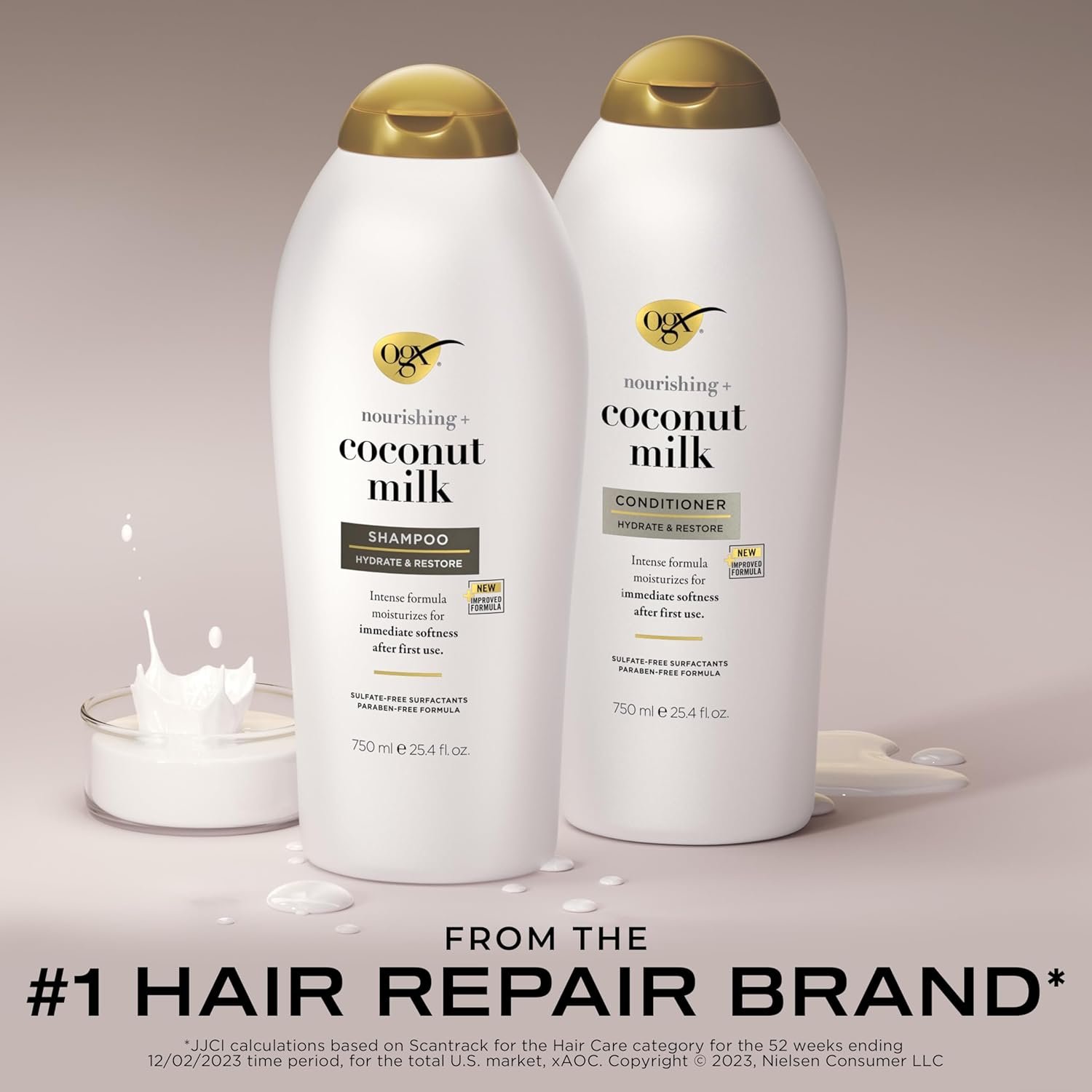 OGX Nourishing + Coconut Milk Shampoo & Conditioner, Set, 25.4 Fl Oz (Pack of 2) - Image 3