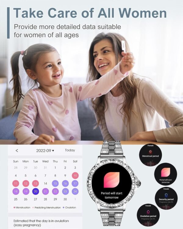 Smart Watches for Women(Answer/Make Calls) with Diamonds, 1.3” HD Bluetooth Smart Watch for Android iOS Phones, IP68 Waterproof Fitness Activity Trackers Smartwatch with Heart Rate/SpO2/Sleep Monitor - Image 6