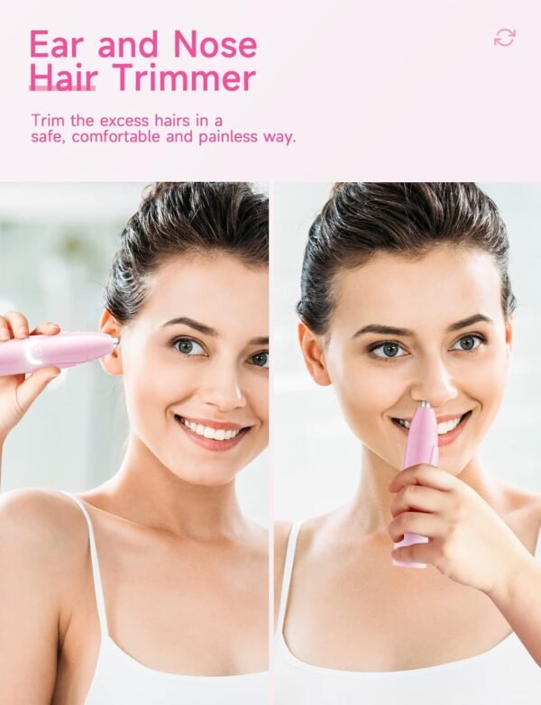 ZORAMI Rechargeable Ear and Nose Hair Trimmer - 2025 Professional Painless Eyebrow & Facial Hair Trimmer for Men Women, Powerful Motor and Dual-Edge Blades for Smoother Cutting Pink - Image 4