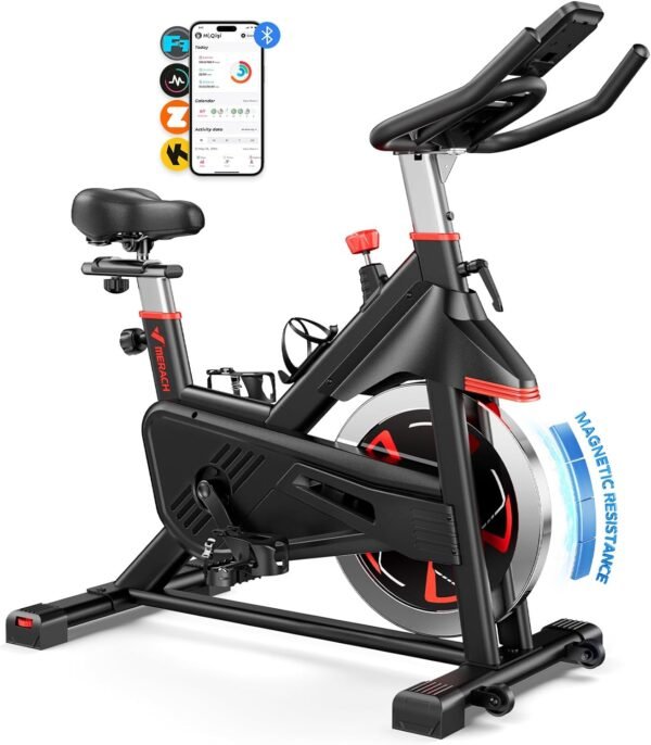 MERACH Exercise Bike, Indoor Cycling Bike Brake Pad, Magnetic Stationary Bike with Exclusive App, 300lbs Cycle Bike with Comfortable Bike Seat Cushion and Tablet Mount for Home Weight Loss - Image 2