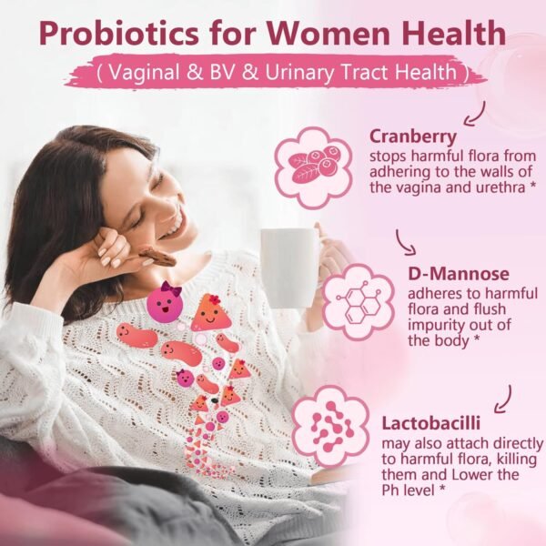 NATURE TARGET Probiotics for Women Digestive Health with 100 Billion CFUs, Womens Probiotic for Gut Health & Immune Support, Skin Care, with Cranberry & D-mannose, 90 Chewable Tablets (45 Day Supply) - Image 5