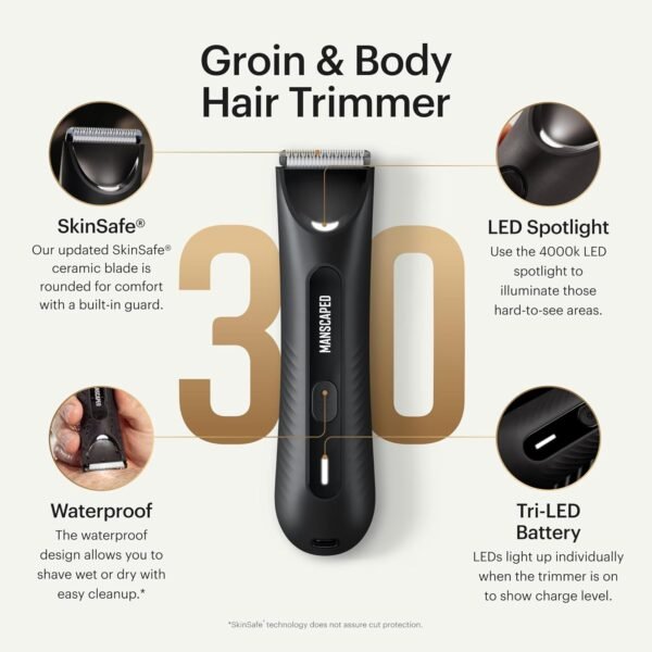 MANSCAPED® The Lawn Mower® 3.0 Plus Groin & Body Hair Trimmer – Updated SkinSafe™ Trimmer Blade, Waterproof Wet/Dry Groomer, USB-C Rechargeable, Men’s Wireless Ball Shaver - Image 3