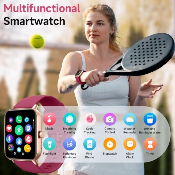 Smart Watches for Women Android & iPhone, Alexa Built-in, 1.8" Fitness Tracker with Answer/Make Calls, IP68 Waterproof Fitness Watch,Heart Rate, Sleep, SpO2 Monitor,Pedometer,Red - Image 7