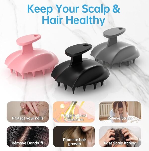 Silicone Scalp Massager Shampoo Brush, Ergonomic Head Scalp Scrubber for Dandruff Removal, Hair Growth, Wet Dry Hair Care, Gentle Exfoliation and Deep Washing for Men Women (Pink) - Image 6