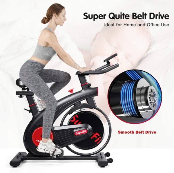 GYMAX Indoor Exercise Cycling Bike, Stationary Bike with 20lbs Steel Flywheel & Heart Rate Monitor, Silent Operation for Home, Gym, Office - Image 3