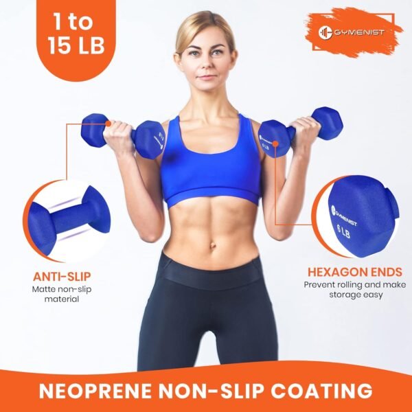 GYMENIST Pair of Dumbbells Set of 2 Soft Non Slip Grip Dumbbells Pair Covered with Neoprene - Image 6