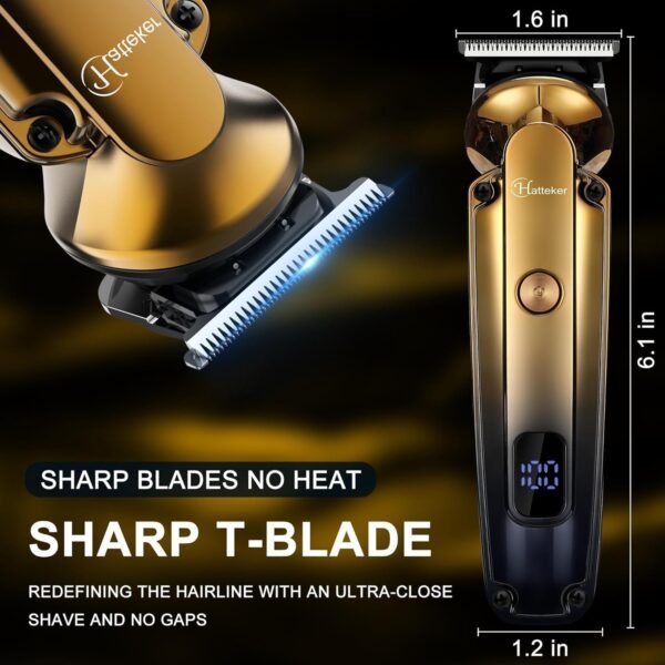 Beard Trimmer for Men, 6-in-1 Cordless Hair Clipper & Electric Razor, Zero-Gapped T-Blade, Waterproof Nose, Ear, Beard & Body Grooming Kit with LED Display, Professional Shaver (Gold) - Image 3