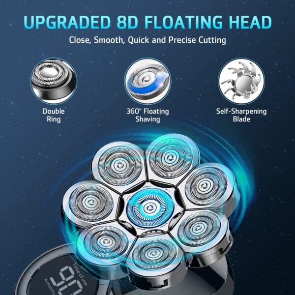 Head Shavers for Bald Men, 8D Upgraded 6-in-1 Bald Head Shaver, Waterproof Bald Head Shavers for Men Wet/Dry Use, LED Display Electric Razor Type-C Charging 360°Close Shave - Image 3