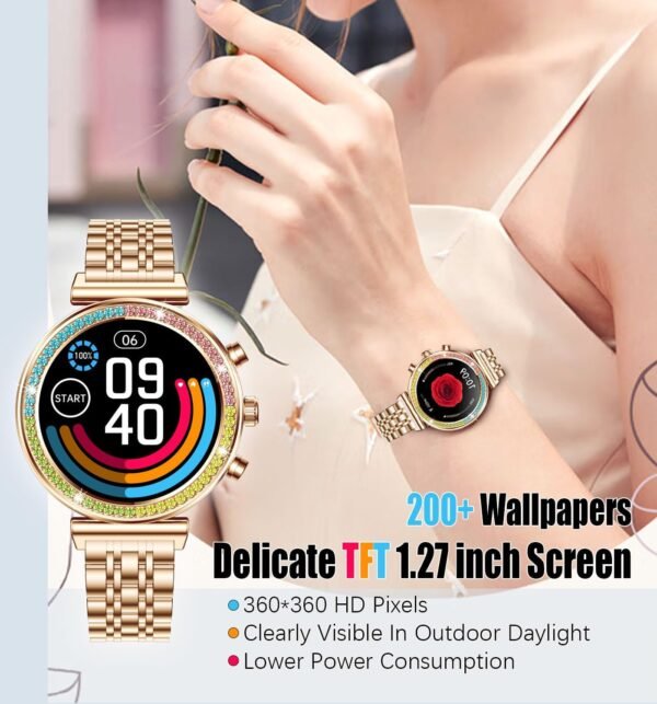 Fitness Smart Watch for Women, 1.27" HD Display, Bluetooth Calls, Waterproof Sports Women's Smartwatch, Heart Rate Monitor, Pedometer – Compatible with Android & iOS (Full Gold) - Image 3
